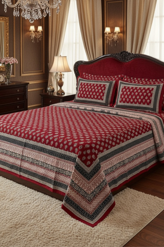Rajasthani Hand-Block Printed Bed-sheet with Pillow Cover