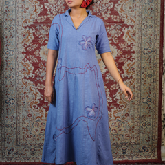 Powder Blue Handcrafted Embroidered Midi Dress