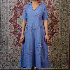 Powder Blue Handcrafted Embroidered Midi Dress