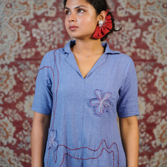 Powder Blue Handcrafted Embroidered Midi Dress