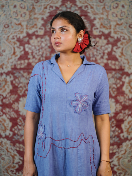 Powder Blue Handcrafted Embroidered Midi Dress
