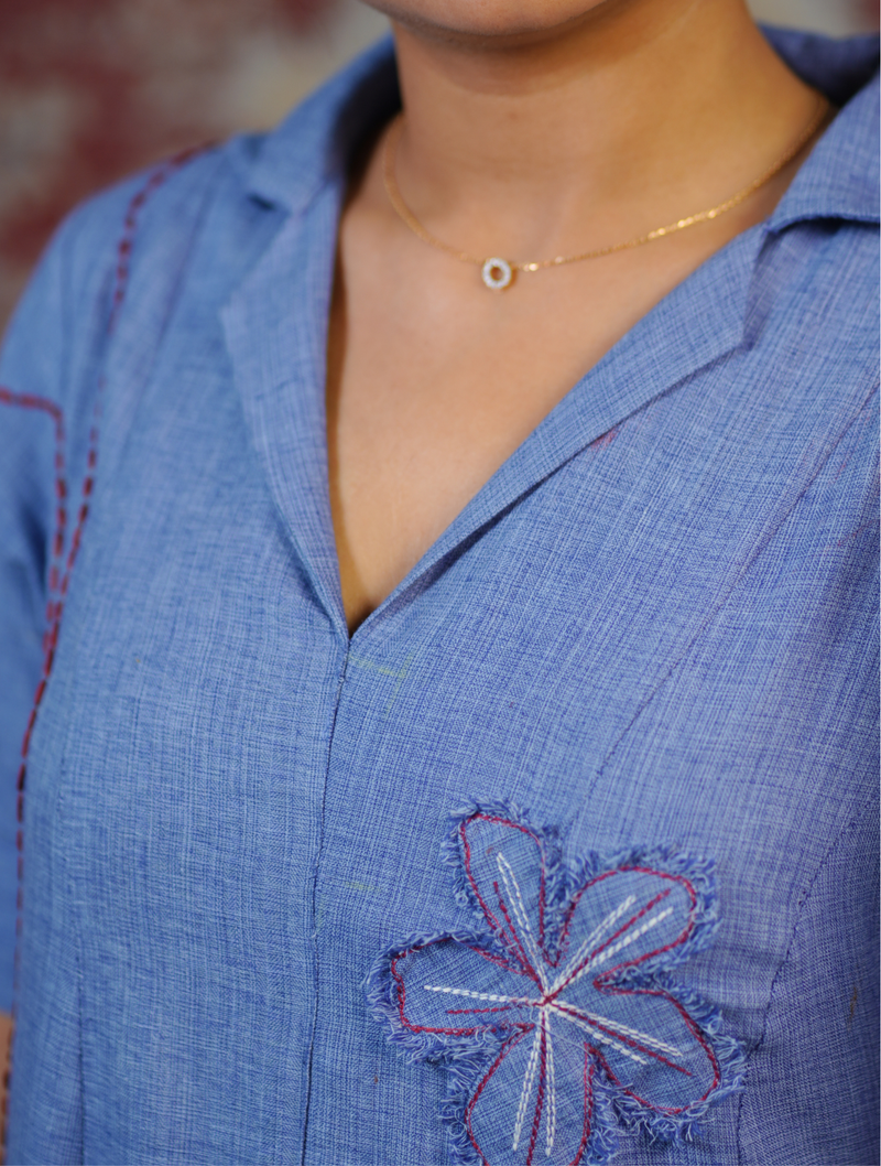 Powder Blue Handcrafted Embroidered Midi Dress
