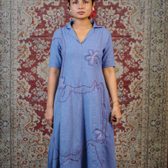 Powder Blue Handcrafted Embroidered Midi Dress