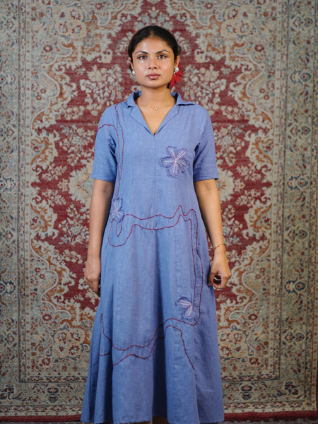Powder Blue Handcrafted Embroidered Midi Dress