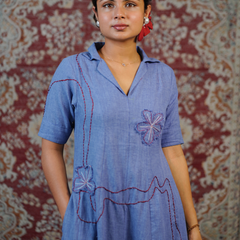 Powder Blue Handcrafted Embroidered Midi Dress