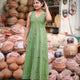 Meadow Bloom Green Cotton Checks Maxi Dress