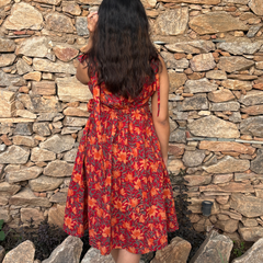 Rust Red Floral Tie-Up Shoulder Fit & Flare Dress for Women