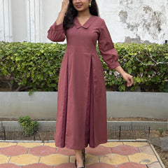Rosewood Pleat Midi Cotton Flax Dress