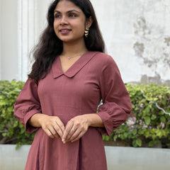Rosewood Pleat Midi Cotton Flax Dress