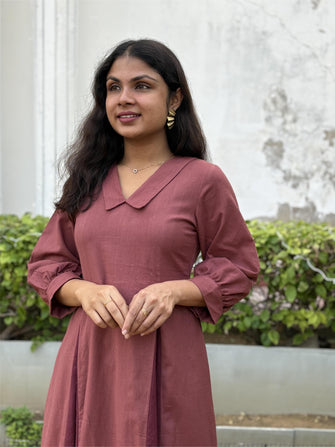 Rosewood Pleat Midi Cotton Flax Dress