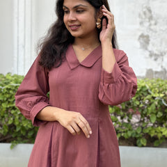 Rosewood Pleat Midi Cotton Flax Dress