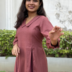 Rosewood Pleat Midi Cotton Flax Dress