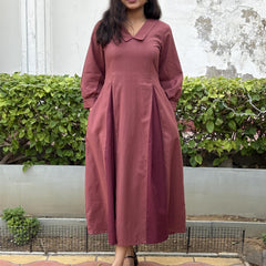 Rosewood Pleat Midi Cotton Flax Dress