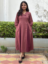 Rosewood Pleat Midi Cotton Flax Dress