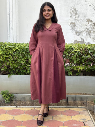 Rosewood Pleat Midi Cotton Flax Dress