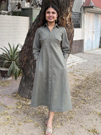 Olive Trail Shirt Dress