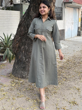 Olive Trail Shirt Dress