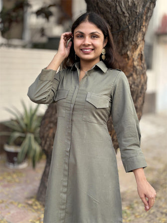 Olive Trail Shirt Dress