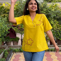 Hand Embroidered Cotton Flax Mango Bite Top