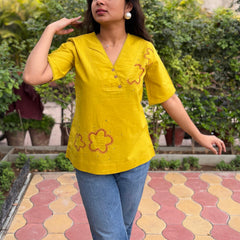 Hand Embroidered Cotton Flax Mango Bite Top