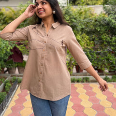 Charcoal Bird Hand Embroidered Cotton Flax Top