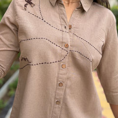 Charcoal Bird Hand Embroidered Cotton Flax Top
