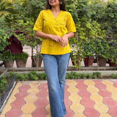 Hand Embroidered Cotton Flax Mango Bite Top