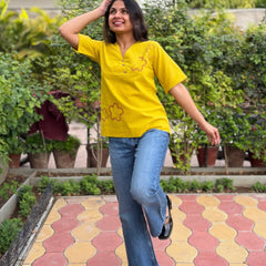 Hand Embroidered Cotton Flax Mango Bite Top