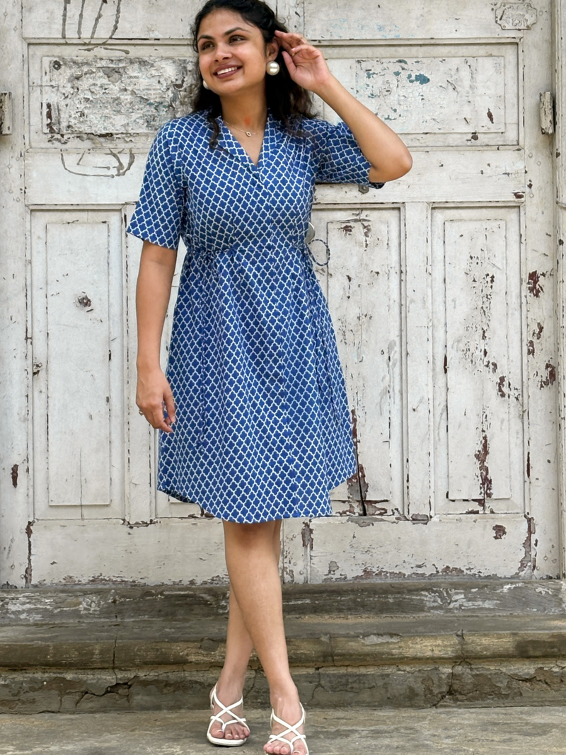 Azure Print Wrap Dress