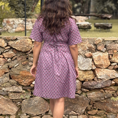 Mauve Printed Shirt Collar A-Line Dress
