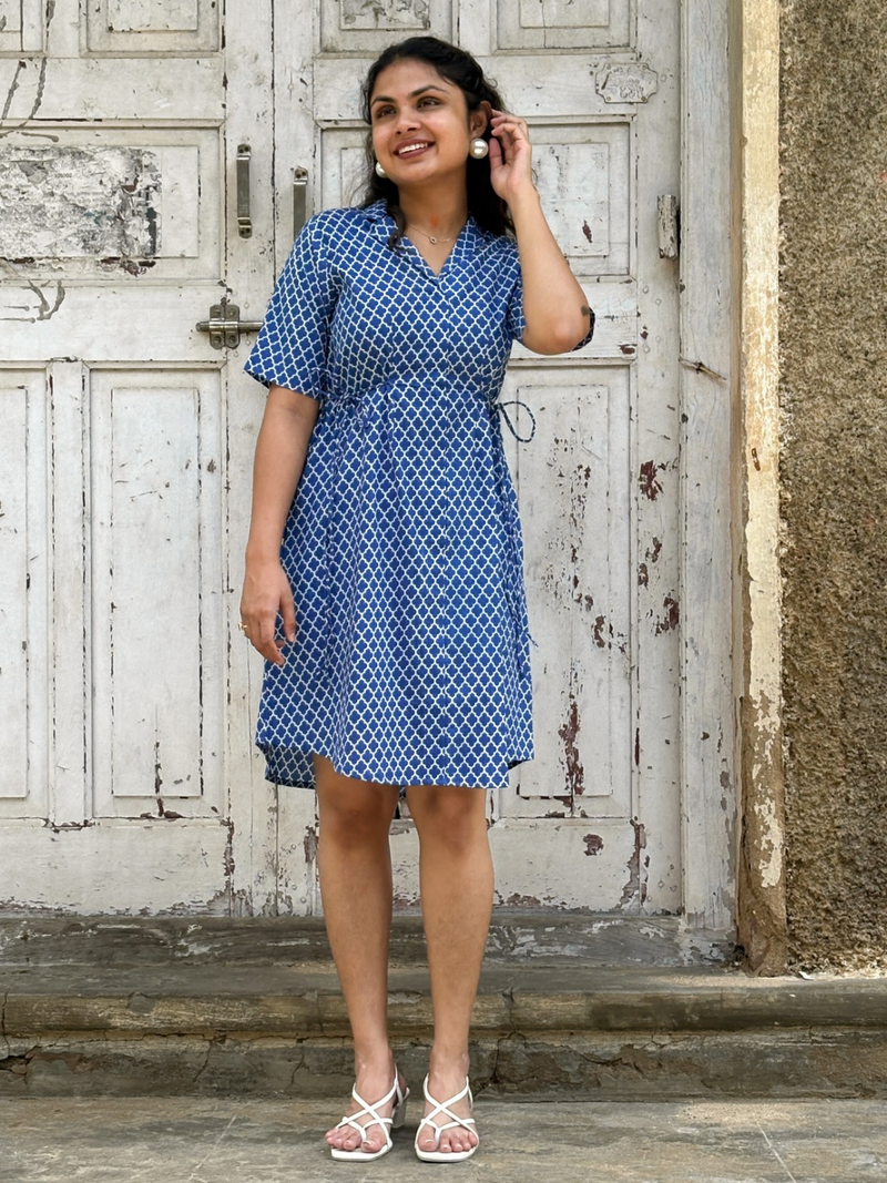 Azure Print Wrap Dress