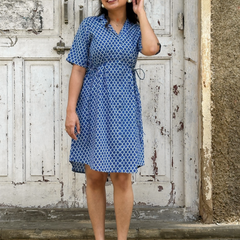 Azure Print Wrap Dress