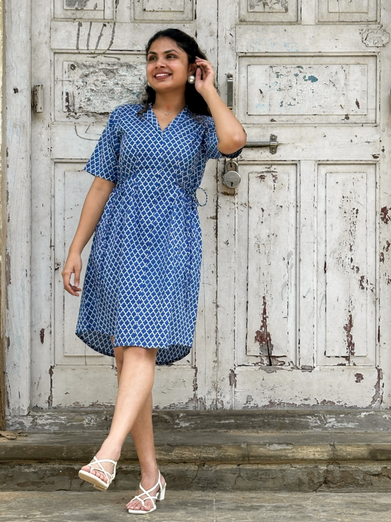 Azure Print Wrap Dress