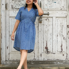 Azure Print Wrap Dress