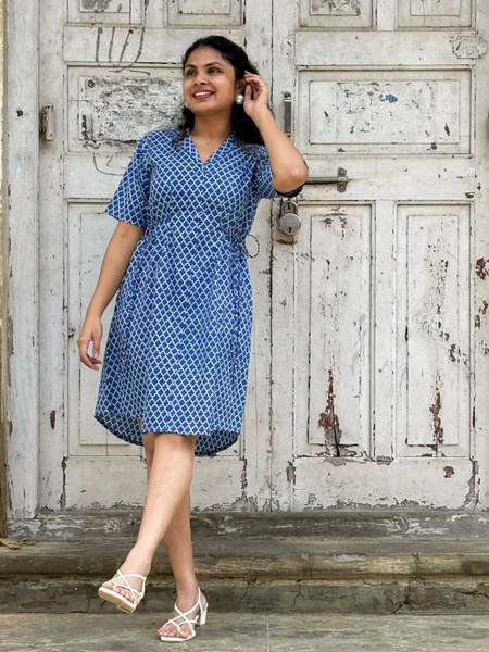 Azure Print Wrap Dress