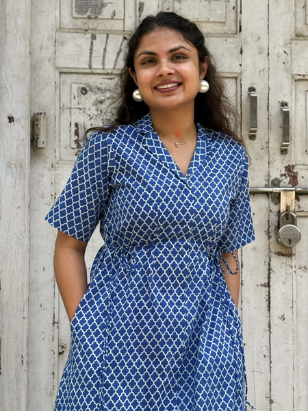 Azure Print Wrap Dress