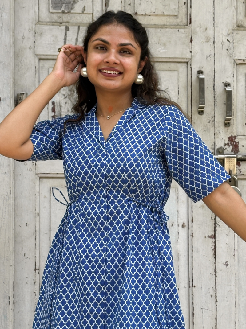 Azure Print Wrap Dress