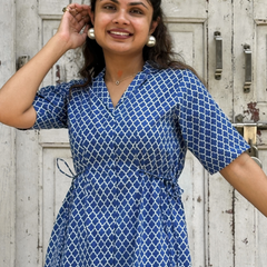Azure Print Wrap Dress