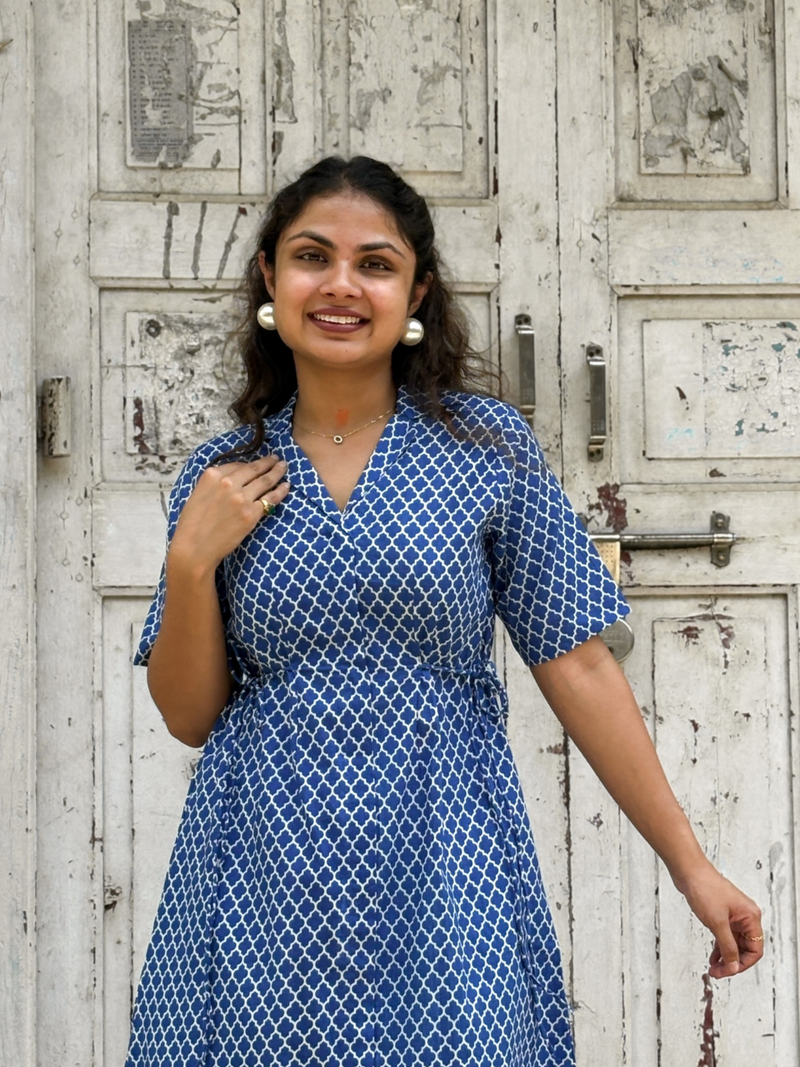 Azure Print Wrap Dress