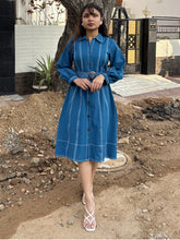 Royal Sky Belted Cotton Flax Dress (Pre-Launch)