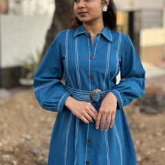 Royal Sky Belted Cotton Flax Dress (Pre-Launch)
