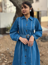 Royal Sky Belted Cotton Flax Dress (Pre-Launch)