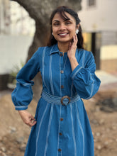 Royal Sky Belted Cotton Flax Dress (Pre-Launch)