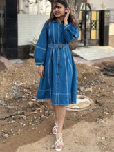 Royal Sky Belted Cotton Flax Dress (Pre-Launch)
