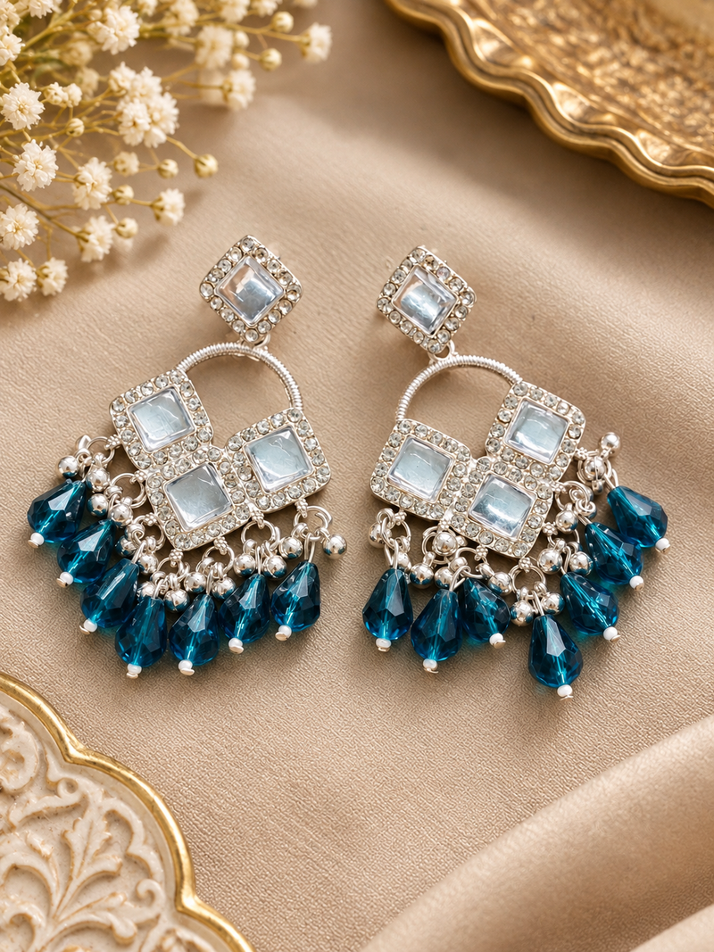 Manju-Silver-tone green stone statement earrings