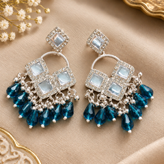 Manju-Silver-tone green stone statement earrings
