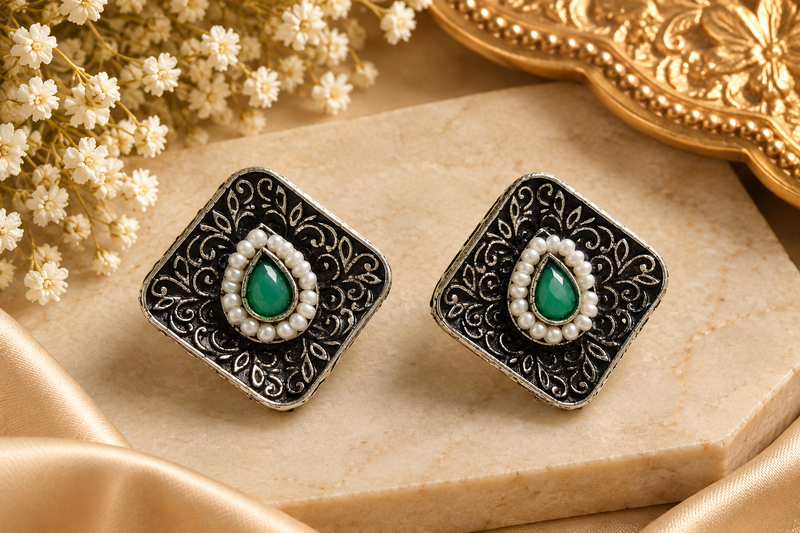 Dakshita- Square/diamond-shaped statement stud earrings