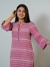 Hand Block Printed Stylish Sleeves Workwear Straight Fit Kurta