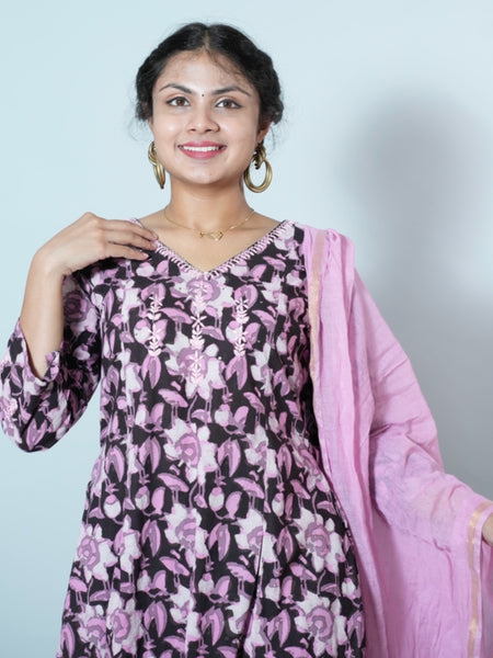 Janya Jahota Hand Block Printed Chikankari Embroidered Kurta Dupatta Set