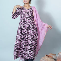Janya Jahota Hand Block Printed Chikankari Embroidered Kurta Dupatta Set